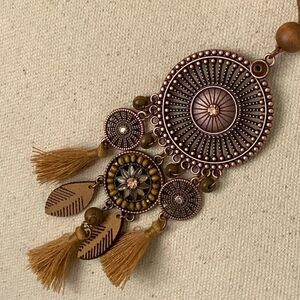 Men’s Boho Medallion Pendant Necklace – Bronze Tone with Faux Suede Cord
